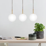 Modern Brass And White Glass Round Pendant Light For Dining Room - 6/8 Wide