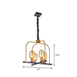 Minimalist Black And Gold Oval Chandelier With Amber Glass Metal Frame