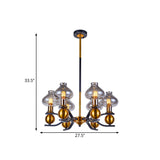Smoke Gray Glass Hanging Chandelier 6/8-Bulb With Curved Arm In Black And Gold - Simplicity Jar