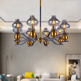 Smoke Gray Glass Hanging Chandelier 6/8-Bulb With Curved Arm In Black And Gold - Simplicity Jar
