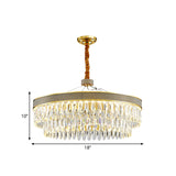 Modern Gold Finish Led Hanging Chandelier With Clear Crystal Draping - 2-Layer Round Suspension Lamp