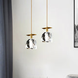 Contemporary Gold Mini Ceiling Pendant With Clear Crystal Cube Suspension - Bedroom Lighting