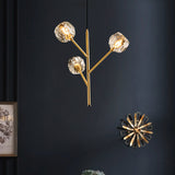 Modern Crystal Ball Chandelier With Gold Suspension Lighting - 3/6 Heads | Branches Parlour 3 /