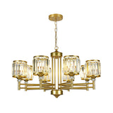 Modern Crystal Drum Shade 8 Heads Black/Gold Chandelier Lamp With Metal Frame