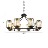 6/8 Bulb Clear Crystal Ring Chandelier With Black Cylinder Shade