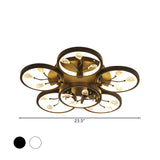 Contemporary Crystal Raindrops Semi Flush Light With Led Flower Design - Black/White Ceiling Mounted