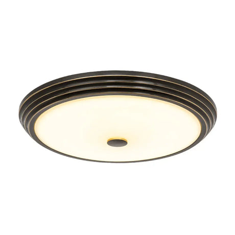 14/15/19 Wide Black Country Style Circular Led Flush Ceiling Lighting With Opal Glass - Mount