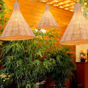 14/16 Inch Conical Bamboo Suspension Pendant - 1 Head Khaki Hanging Lamp Kit / 14