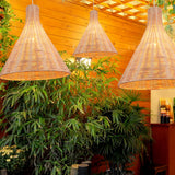 14/16 Inch Conical Bamboo Suspension Pendant - 1 Head Khaki Hanging Lamp Kit / 14