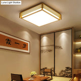 14’/18’/21.5’W Acrylic Flush Mount Led Ceiling Light In Warm/White With Wood Guard - Square