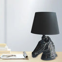 14/18 Wide Vintage 1-Light Table Lamp With Tapered Fabric Shade And Horse Head Base In Black / 14