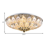 Contemporary Flush Mount Lighting Fixture With Crystal Balls And Peacock Feather Design - 8/10 Heads