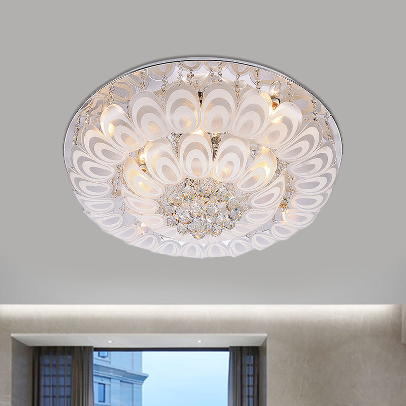 Contemporary Flush Mount Lighting Fixture With Crystal Balls And Peacock Feather Design - 8/10 Heads