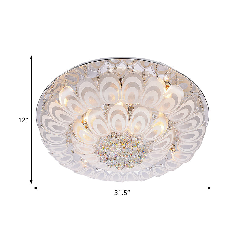 Contemporary Flush Mount Lighting Fixture With Crystal Balls And Peacock Feather Design - 8/10 Heads
