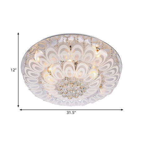 Contemporary Flush Mount Lighting Fixture With Crystal Balls And Peacock Feather Design - 8/10 Heads
