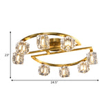 Modern Gold Semi Flush Mount With Clear Glass Shade -Semicircle Frame (6/8 Heads)