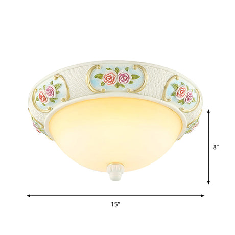 Rustic Opal Glass Dome Ceiling Flush Light White 15’/19’ W 3 - Bulb Flushmount For Dining Room