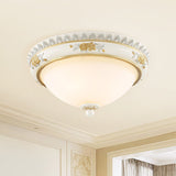 White Traditional Milk Glass Dome Ceiling Flushmount Lighting For Bedroom - 2/3 Heads 13/14.5/18.5