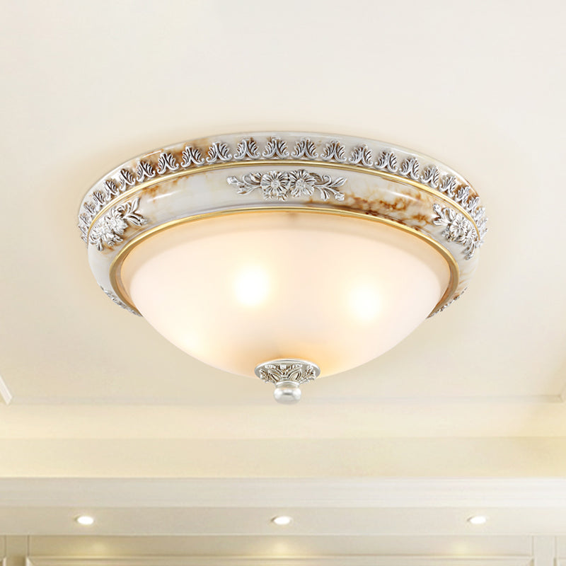 Antiqued Flush Ceiling Lamp With Frosted Glass Shades - Hemispherical 2/3 - Light Options 13 -
