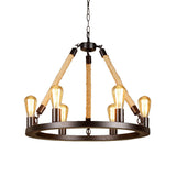 Vintage Circular Hanging Lamp: Metallic With Exposed Bulb Rope And 6/8 Lights For Dining Room