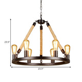 Vintage Circular Hanging Lamp: Metallic With Exposed Bulb Rope And 6/8 Lights For Dining Room