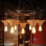 Industrial Retro Open Bulb Pendant With Rope And Chain - Brown Ceiling Fixture