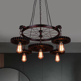 Farmhouse Style Exposed Bulb Chandelier Light - Rust Metallic Ceiling Lamp For Bar 3/5/7 Heads With