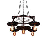 Farmhouse Style Exposed Bulb Chandelier Light - Rust Metallic Ceiling Lamp For Bar 3/5/7 Heads With