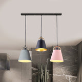 Contemporary Metallic Pendant Light With 3 Bulbs For Living Room Gray/Blue Bucket Style