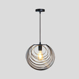 Industrial Hanging Pendant Light With Wire Cage And Globe Design - 1 Black/Silver/Rust