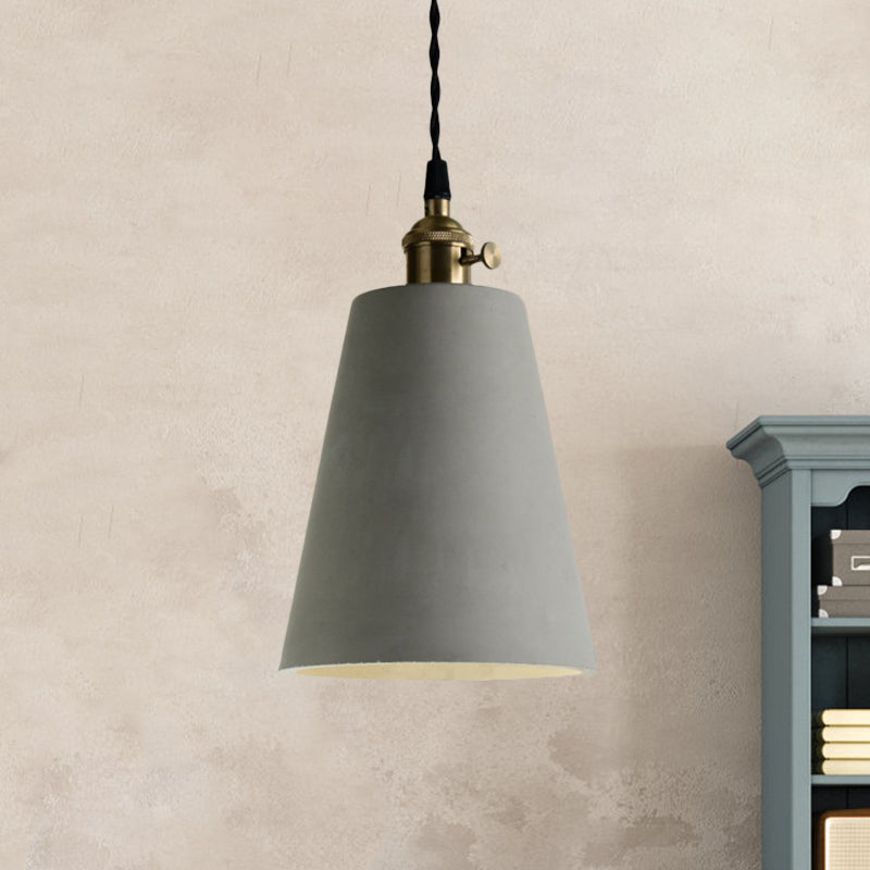 Industrial Gray Cement And Metal Pendant Light Fixture - Cone/Round Design Ideal For Table Overhead