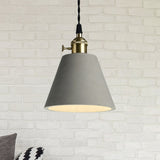 Industrial Gray Cement And Metal Pendant Light Fixture - Cone/Round Design Ideal For Table Overhead