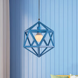 Geometric Metal Pendant Light: Industrial Single Hanging Lamp In Blue/White/Yellow - Perfect For