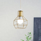 Gold Wire Cage Pendant Light - Retro Industrial Iron Hanging Lamp For Coffee Shop / A