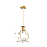 Gold Wire Cage Pendant Light - Retro Industrial Iron Hanging Lamp For Coffee Shop