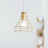 Gold Wire Cage Pendant Light - Retro Industrial Iron Hanging Lamp For Coffee Shop / B