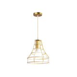 Gold Wire Cage Pendant Light - Retro Industrial Iron Hanging Lamp For Coffee Shop