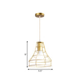 Gold Wire Cage Pendant Light - Retro Industrial Iron Hanging Lamp For Coffee Shop
