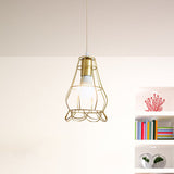 Gold Wire Cage Pendant Light - Retro Industrial Iron Hanging Lamp For Coffee Shop