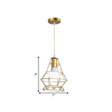 Gold Wire Cage Pendant Light - Retro Industrial Iron Hanging Lamp For Coffee Shop