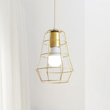 Gold Wire Cage Pendant Light - Retro Industrial Iron Hanging Lamp For Coffee Shop