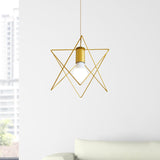 Gold Metal Pendant Light With Unique Globe/Hexagon Cage Shade For Dining Room