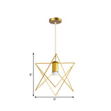 Gold Metal Pendant Light With Unique Globe/Hexagon Cage Shade For Dining Room