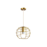 Gold Metal Pendant Light With Unique Globe/Hexagon Cage Shade For Dining Room