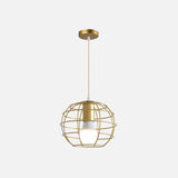 Gold Metal Pendant Light With Unique Globe/Hexagon Cage Shade For Dining Room