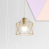 Gold Metal Pendant Light With Unique Globe/Hexagon Cage Shade For Dining Room / Hexagon