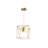 Gold Metal Pendant Light With Unique Globe/Hexagon Cage Shade For Dining Room