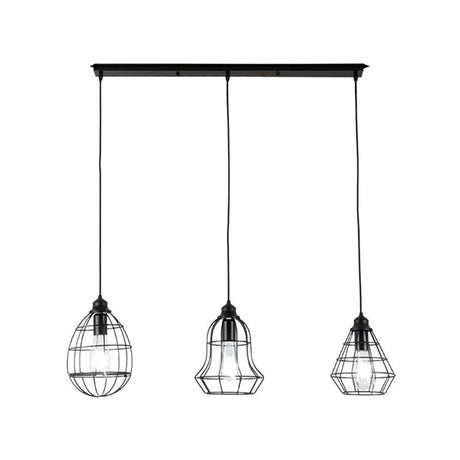 Vintage Black Metal Cage Pendant Lighting Set With 3 Unique Shades - Perfect For Coffee Shop