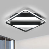 Modern Symmetrical Trapezoid Shade Flush Light Fixture - Black/White Integrated Led Ceiling Mount