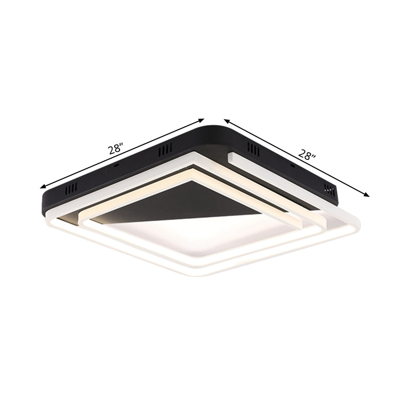 Modern Acrylic Square Ceiling Lamp Led Flush Mount Light - Black 18/22/28 Wide In Warm/White